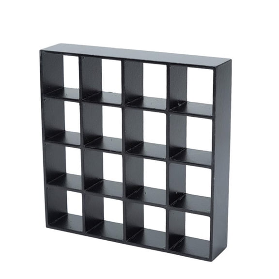 Mini Wooden Bookshelf Model, 16.5cm Display Shelf for Dollhouse 16Grid Simulation Bookcase in Black, DIY Craft Decor for Action Figures