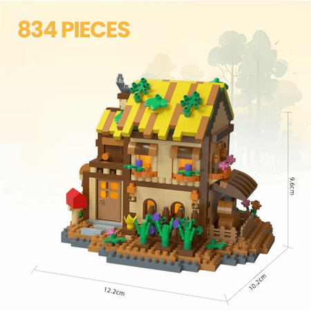 Mini Wooden Cabins Micro Building Blocks Set, Mountain Treehouse DIY Building Kit for Adults Natural Construction Collection & Gifts(834Pieces)
