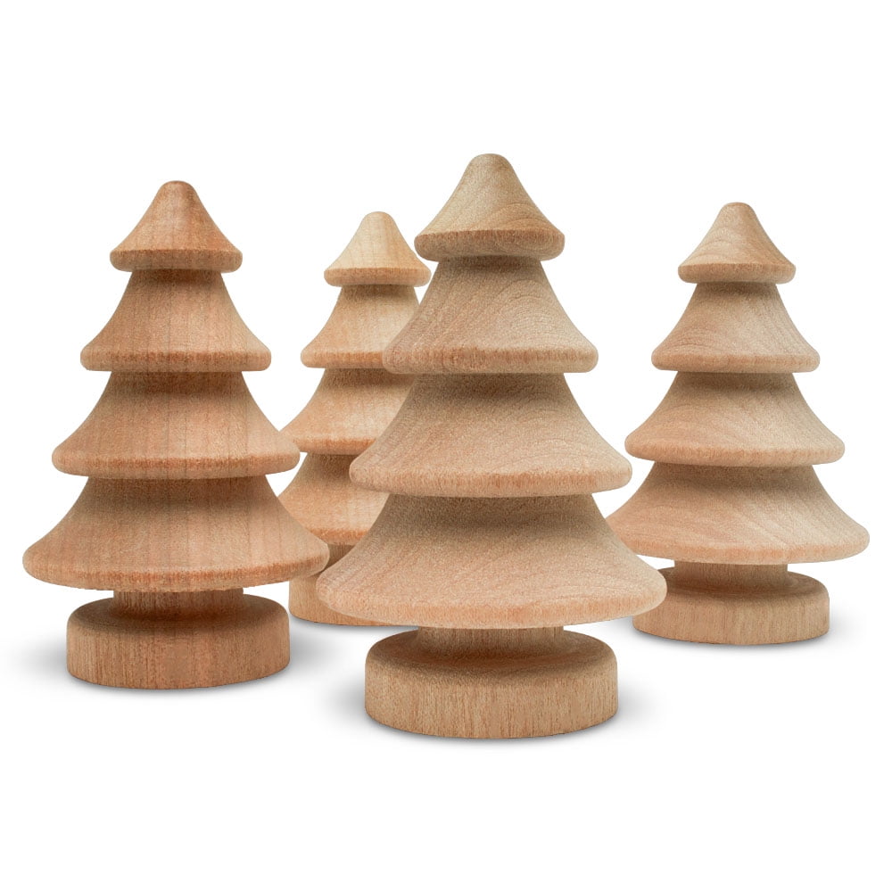 Mini Wooden Christmas Tree 2-3/4 inch, Pack of 10 Unfinished Wood ...