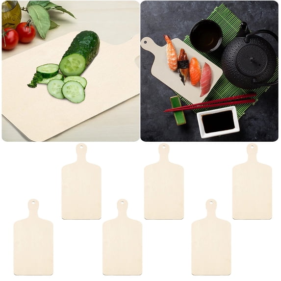 Mini Wooden Cutting Board 6 Pcs 5.5 x 9 Inch for Crafts and DIY, Small Charcuterie Boards Bulk with Handles, Unfinished Wood Paddle Blank for Kitchen Thanksgiving Christmas Cooking Decor