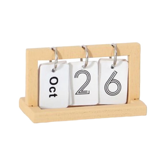 Mini Wooden Desktop Flip Calendar Doll Decoration Kit for Tabletop Display