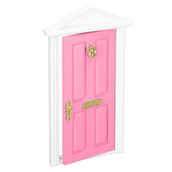 Mini Wooden Door, Vivid Details Bright Color 1:12 Doll House Fairy Door Birch Material  For Gifts For 1:12 Doll House Light Pink