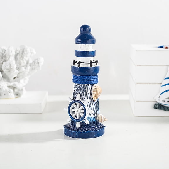Mini Wooden Lighthouse Ornament, Usupdd Nautical Home Decor Craft Handmade, Coastal Shelf Tabletop Decoration for Living Room Bedroom Office Gift