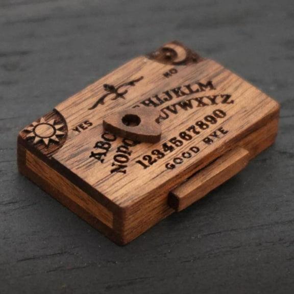 Mini Wooden Ouija Board with Secret Drawer, Novelty Parlor Game Set for Collectors, Gothic Decor with Planchette & Storage Compartment