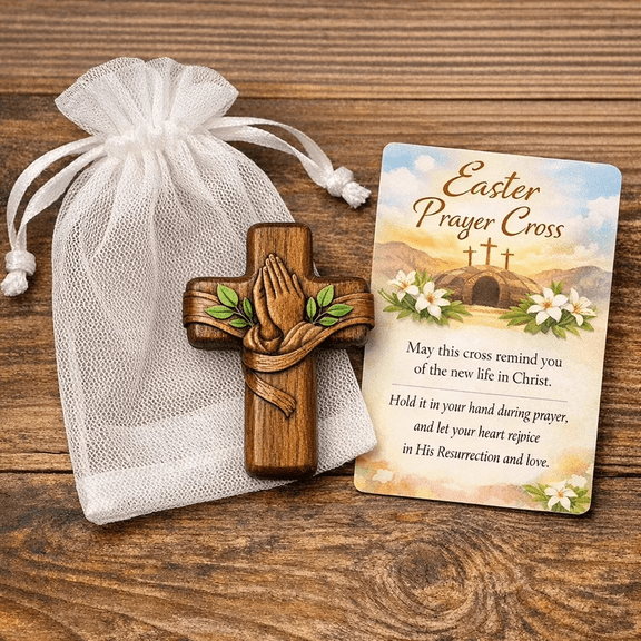 Mini Wooden Pocket Prayer Cross, 2026 Pocket Wood Cross with Encouragement Card, Mini Handheld Pockets Wall Crosses Inspirational Religious Gifts for Easter Christians Prayer Church,A
