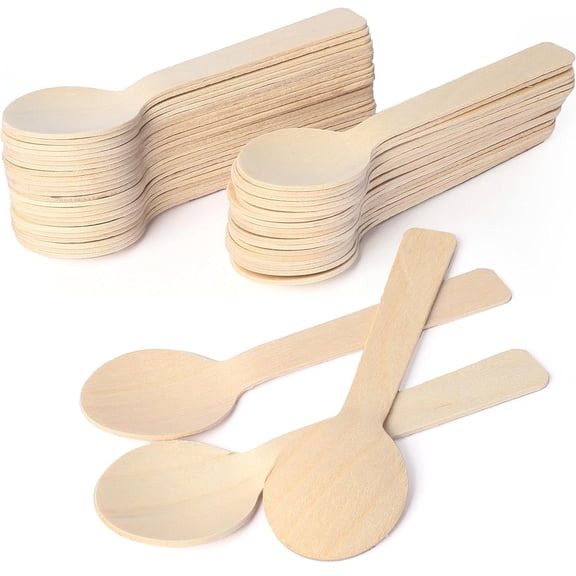 Mini Wooden Spoons, Pack of 100, 4 inch Length, Disposable Tasting Sampling Spoons, Biodegradable Compostable Eco-friendly Birchwood Taster Spoons