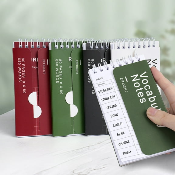 Mini Wordbook Pocket Notepad | Portable Vocabulary Notebook with Twin-Coil Binding | 80 Sheets 160 Pages | Double-Opening Design | 13.5x7.5cm | Black White Red Green | 1 Pack