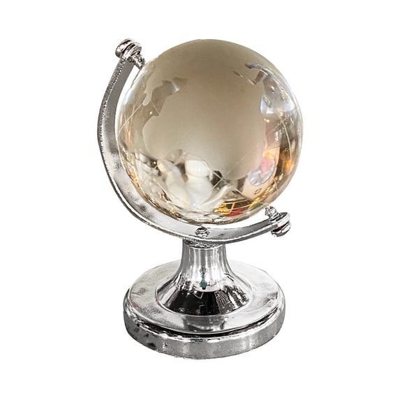 Mini World Globe Crystal Glass Balls,Clear Desktop Decorative,Small Earth Globe for Desk Decorations,Office Home table Decor,Tiny Ornaments Gift,Round Earth World Glass Ball Decorative(Silver)