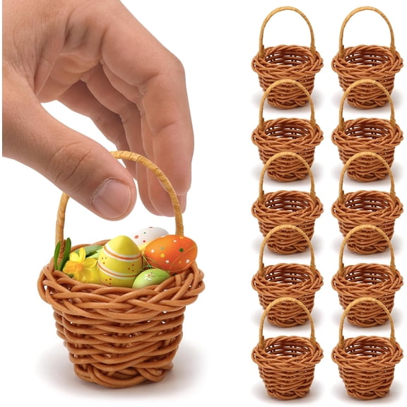 Mini Woven Basket,10Pcs Small Easter Wicker Baskets with Handle Bulk for Favors, Home and Office Decor for and Floral Arrangements