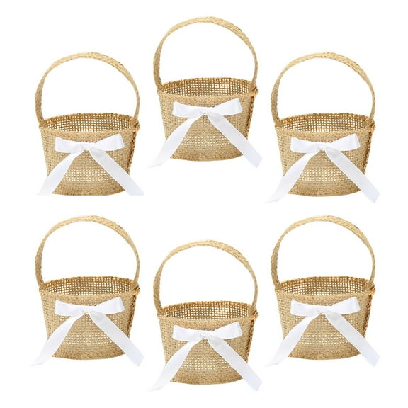 NUOLUX Small Woven Basket with Handle Burlap 6pcs