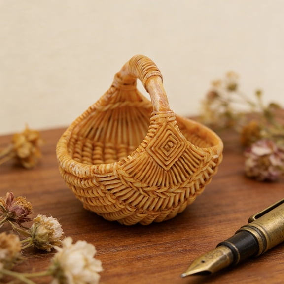 Mini Woven Resin Basket - Miniature Storage Box for Photography Props, Dollhouse & Micro Landscape Scenery