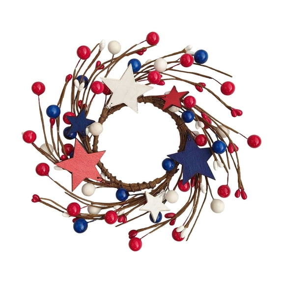 Mini Wreath Star Mixed Berries & Pip Berry Candle Rings, Patriotic Fourth of July Berries Candle Rings Small Wreaths,for Pillar Candle