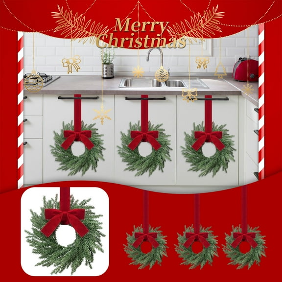 Mini Wreaths for Cabinets,4PC Christmas Mini Cabinet Wreaths Cedar for Kitchen with Ribbon Bows Small Window Wreath for Window Door Home Wall Farmhouse Christmas Party Decorations (12inch)
