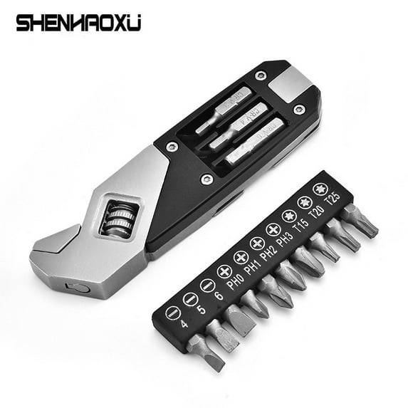 Mini Wrench Multi-Function Adjustable Wrench Portable Screwdriver 13 Bits Knife Stainless Steel Outdoor Home DIY Hand Tools
