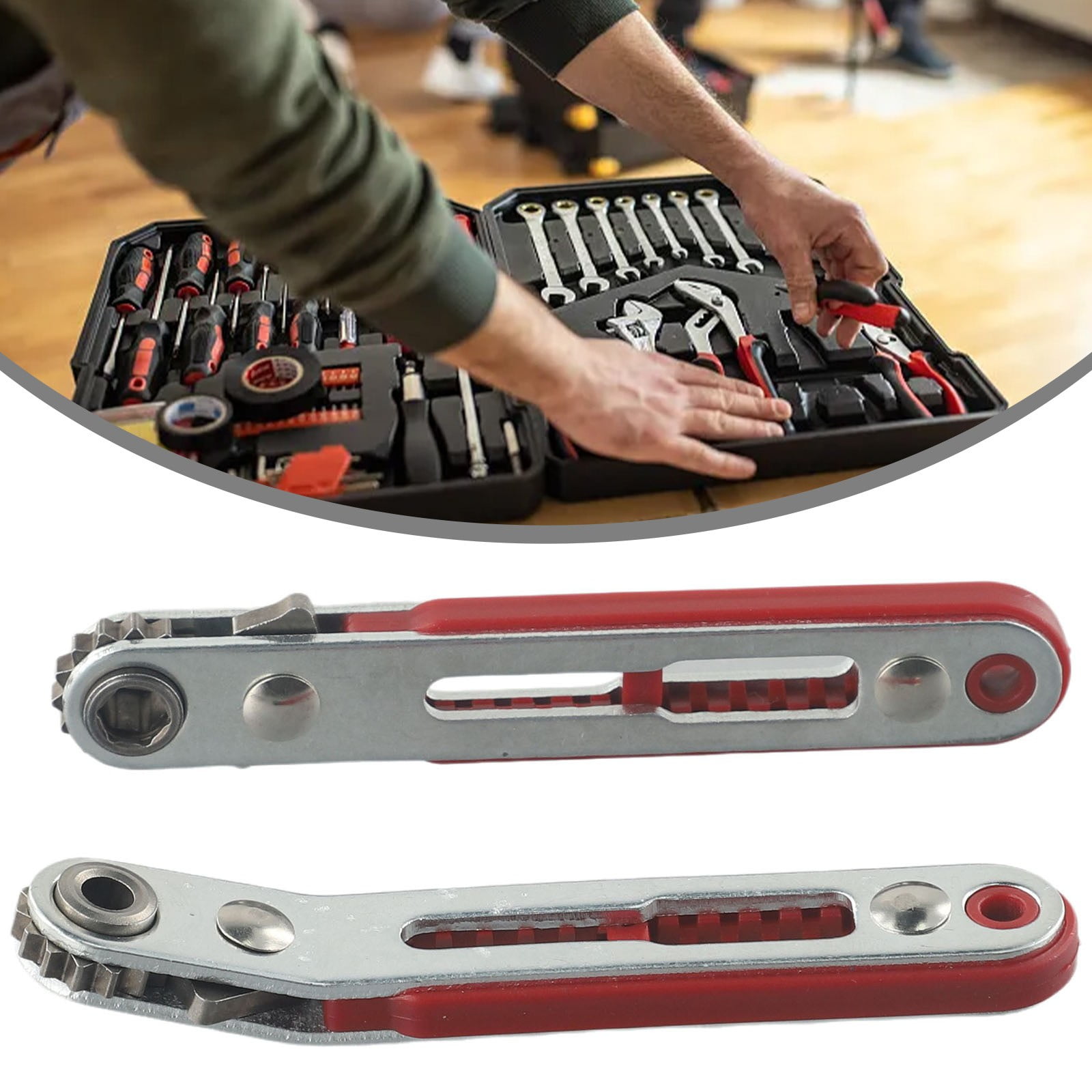 1/4 Inch Mini Flat Head Ratchet Wrench - Dual-Drive Chrome Vanadium Steel Tool With Storage