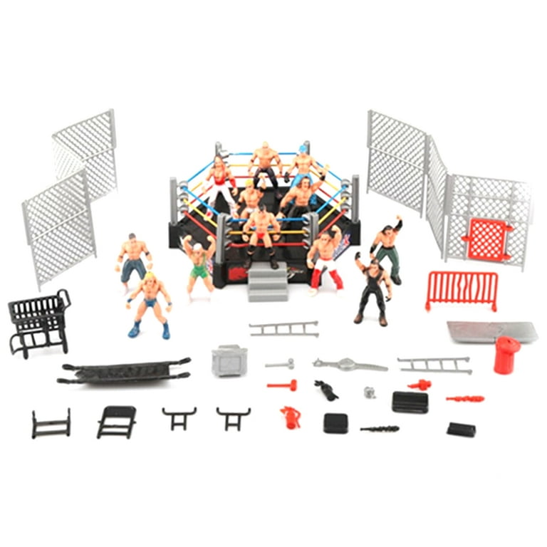 Mini Wrestling Ring Playset with Figures & Accessories 