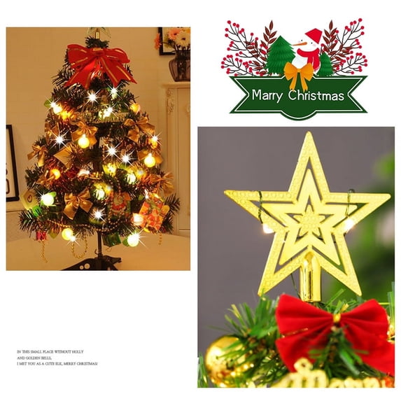Mini Xmas Tree, 24"/60cm Artificial Small Tabletop Christmas Pine Tree with LED String Lights & Ornaments for Holiday Home Office Decoration