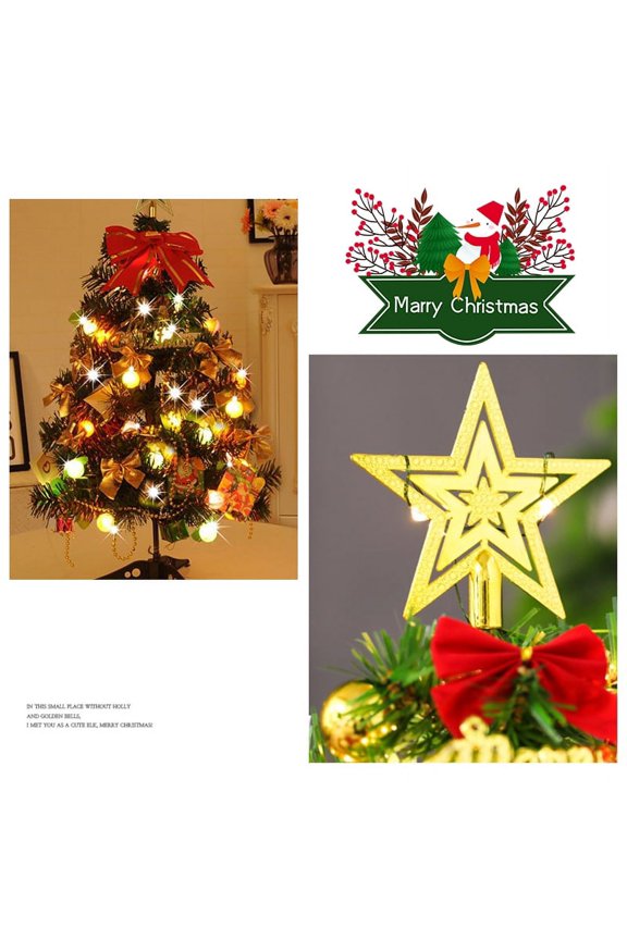 Mini Xmas Tree, 24"/60cm Artificial Small Tabletop Christmas Pine Tree with LED String Lights & Ornaments for Holiday Home Office Decoration