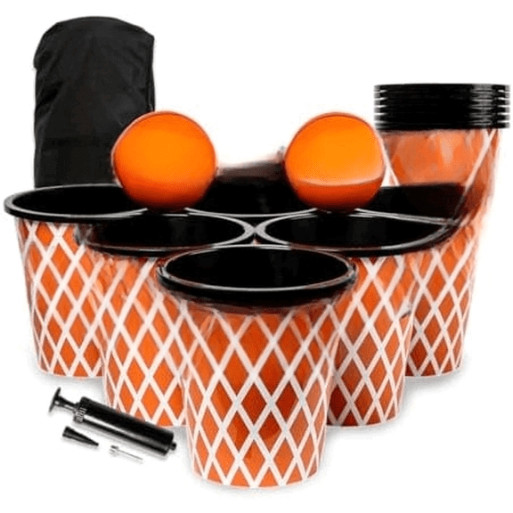 Mini Yard Pong and Basketball Game with 12 Buckets, 2 Balls, Carrying Bag, and Air Pump Outdoor Game for Lawn, Backyard, Beach, and Travel$$Sport & Recreation Other