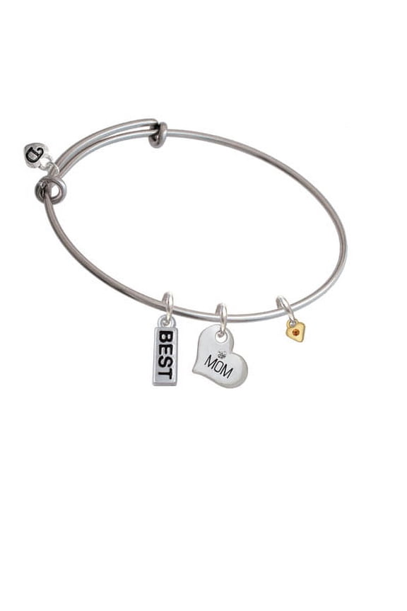 Mini Yellow Birthday Crystal Gold Tone Heart Mom Heart Expandable Bangle Bracelet