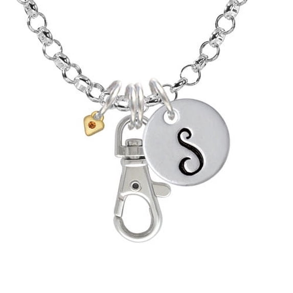 Mini Yellow Birthday Crystal Gold Tone Heart - S - Initial Badge Clip Necklace