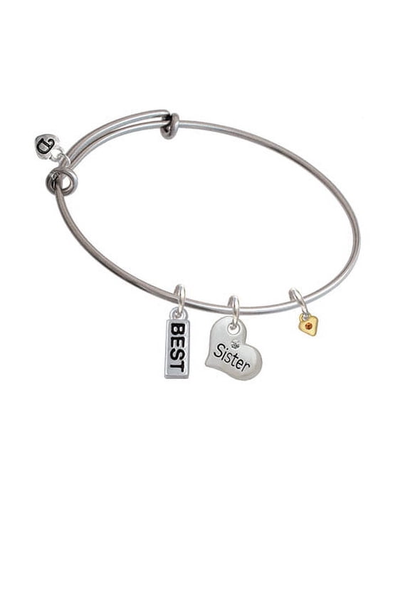 Mini Yellow Birthday Crystal Gold Tone Heart Sister Heart Expandable Bangle Bracelet