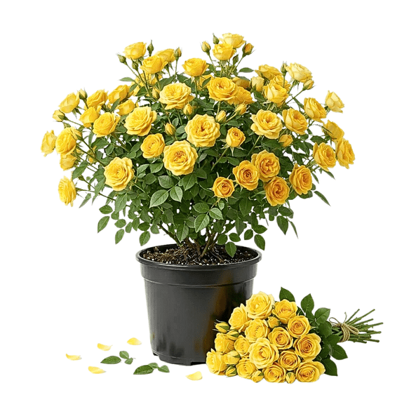 Mini Yellow Rose Plant Live, Potted Miniature Rose Bush, Bright Yellow ...