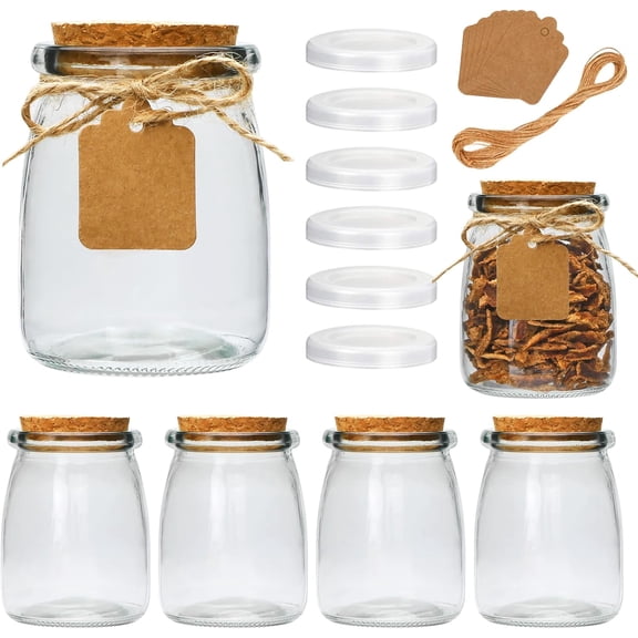 Mini Yogurt Jars 30 Pack, 7 oz Glass Favor Jars with Cork Lids, Pudding Containers with Lids, Mason Jar Wedding Favors Honey Pot with Label Tags and String