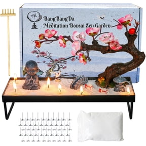 Mini Zen Garden for Desk - Buddha Bonsai Wax Sand Garden Kit Beautiful Japanese Decor Gift Set for Home, Office Desk Zen Sand Tray Therapy Desktop Meditation Room Accessories