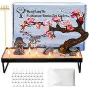 Mini Zen Garden for Desk - Buddha Bonsai Wax Sand Garden Kit Beautiful Japanese Decor Gift Set for Home, Office Desk Zen Sand Tray Therapy Desktop Meditation Room Accessories
