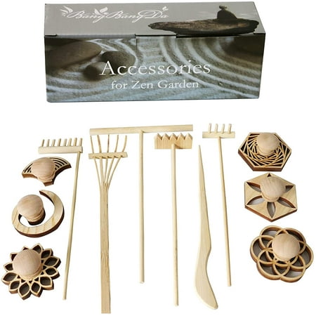 Mini Zen Garden Rake Accessories Japanese Tabletop Meditation Zen Garden Kit Rock Sand Garden Tool Zen Stamp Set for Home Office Miniature Zen Gifts