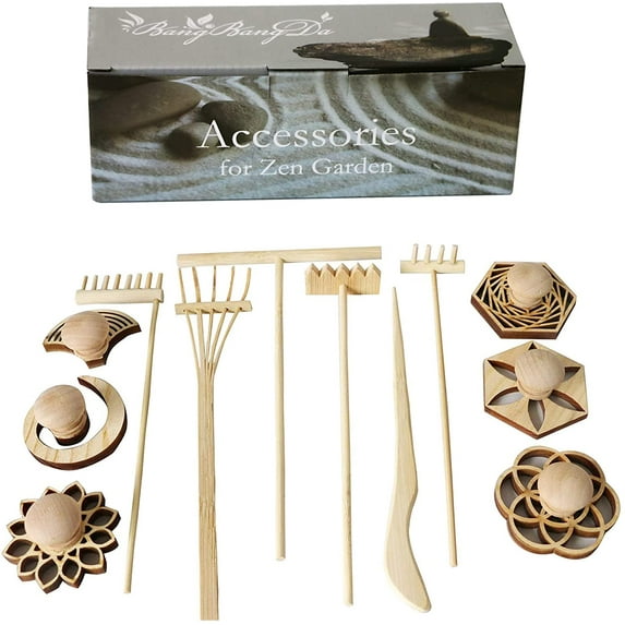 Mini Zen Garden Rake Accessories Japanese Tabletop Meditation Zen Garden Kit Rock Sand Garden Tool Zen Stamp Set for Home Office Miniature Zen Gifts