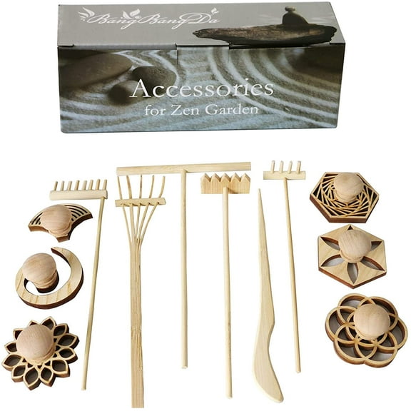 Mini Zen Garden Rake Accessories Japanese Tabletop Meditation Zen Garden Kit Rock Sand Garden Tool Zen Stamp Set for Home Office Miniature Zen Gifts