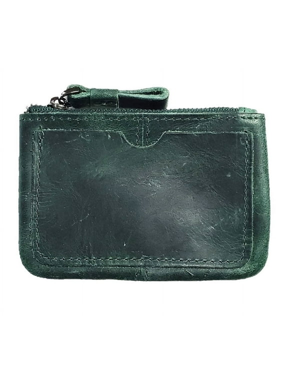 Mini Zipped Pouch Wallet with Top Grain Genuine Cow Leather, Retro Vintage Style Coin Purse Pouch Card Holder - Pouch ONLY