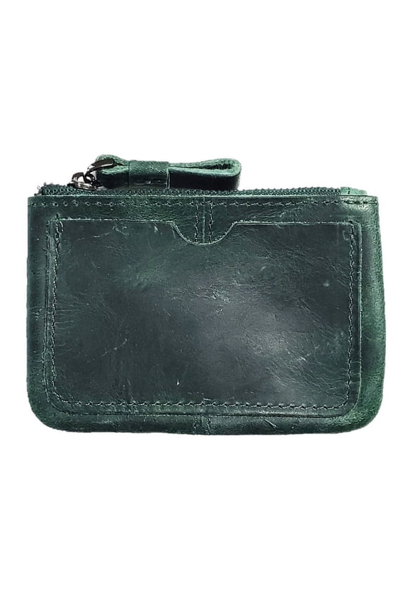 Mini Zipped Pouch Wallet with Top Grain Genuine Cow Leather, Retro Vintage Style Coin Purse Pouch Card Holder - Pouch ONLY