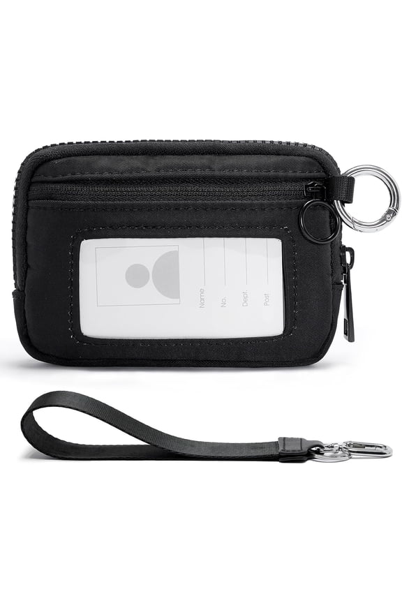 Mini Zipper Card Holder Wallet, Lightweight Keychain Organizer with Secure Zip Closure, Compact Travel Wallet for ID, Cash & Coins, Portable Design(Black)