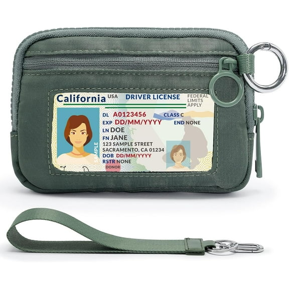 Mini Zipper Card Holder Wallet, Lightweight Keychain Organizer with Secure Zip Closure, Compact Travel Wallet for ID, Cash & Coins, Portable Design(Green)