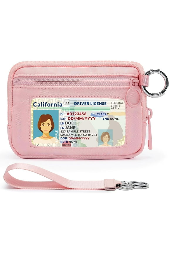 Mini Zipper Card Holder Wallet, Lightweight Keychain Organizer with Secure Zip Closure, Compact Travel Wallet for ID, Cash & Coins, Portable Design(Pink)
