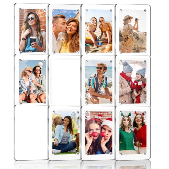 Mini acrylic fridge magnets, double sided photo frames, clear magnetic picture holder, reusable and sturdy, ideal gift, white