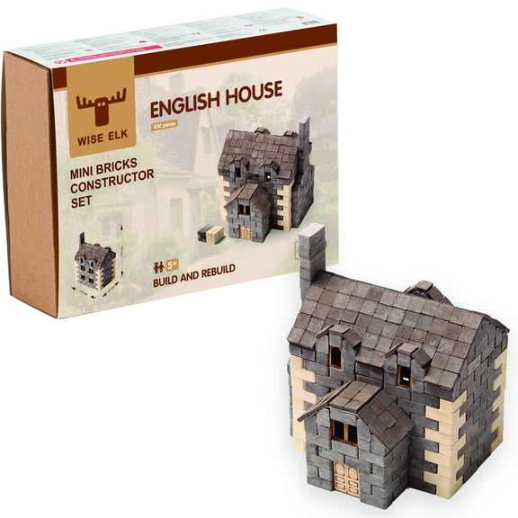 Mini bricks construction set English House 500 pcs. Glue included. Black/White