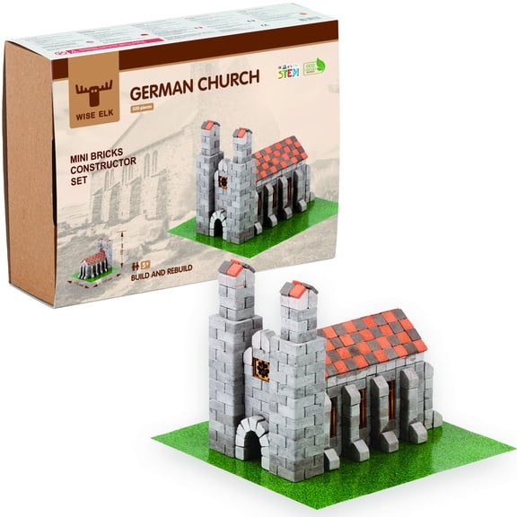 Mini bricks construction set German Church 500 pcs. Glue included. Grey