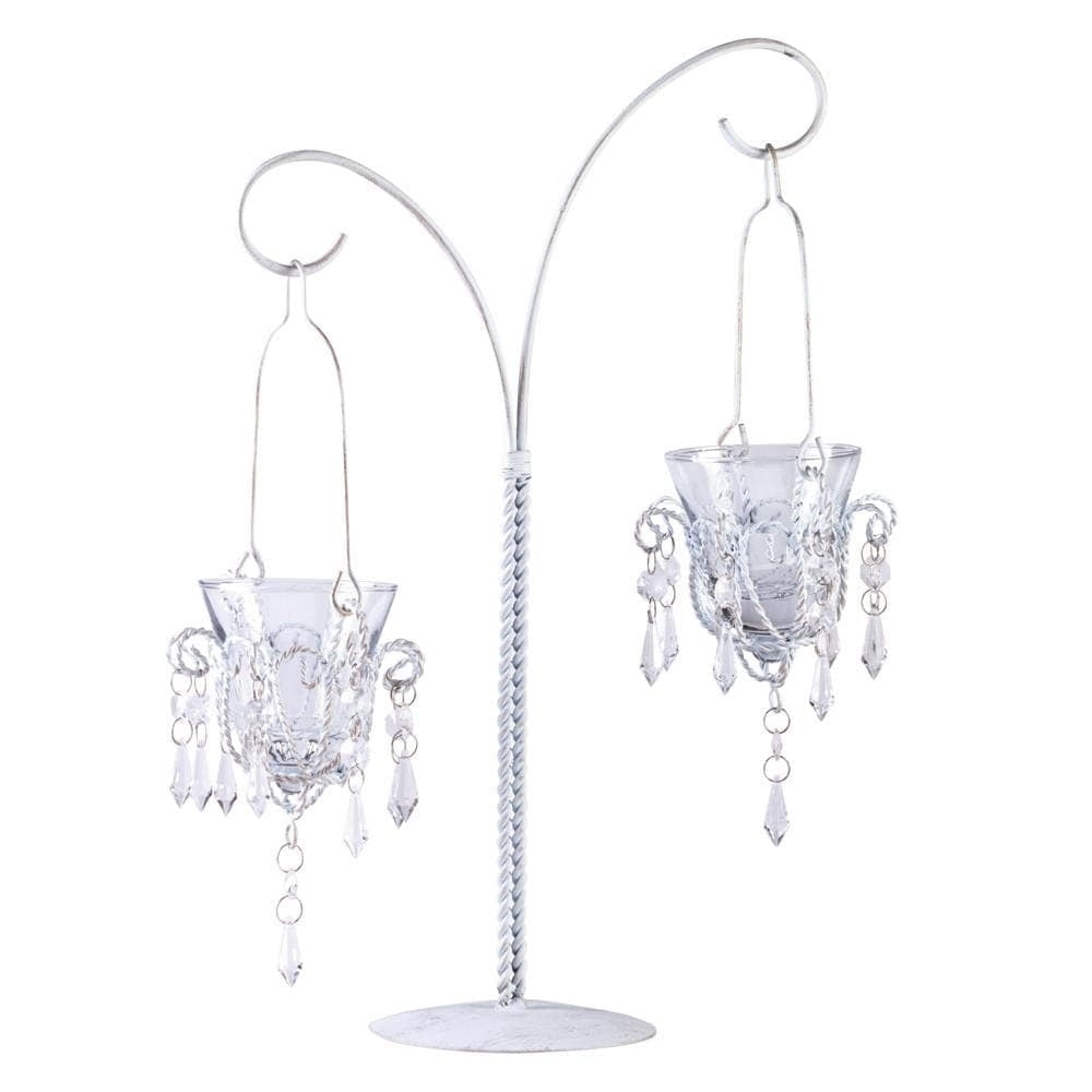 Elegant Miniature Silver Swirl Tealight Chandelier with Crystal Accents