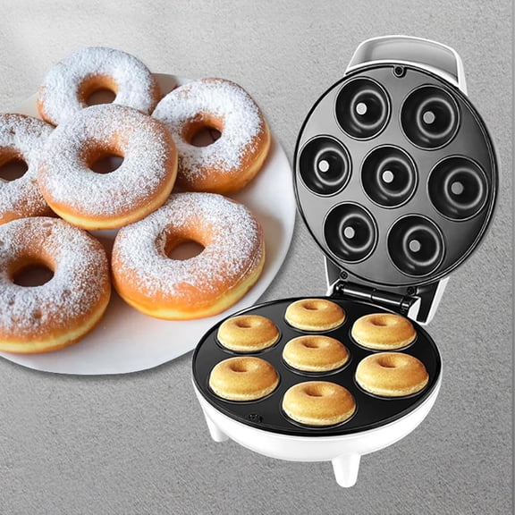 Mini donut maker, electric with non-stick surface, can make 7 small donuts, small breakfast baking machine, snacks, desserts