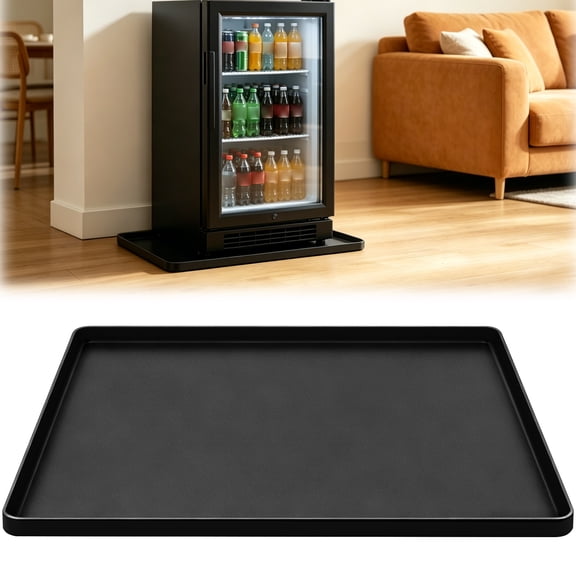 Silicone Mini-Fridge Mat with Elevated Perimeter – Absorbent, Leak-Resistant Protective Pad for Mini Refrigerators, Freezers, and Washing Machines (Black, 24″ × 24″)