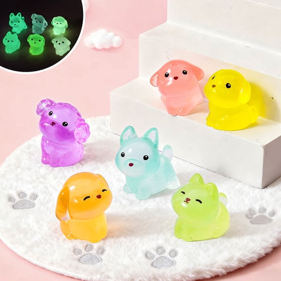 Mini glow-in-the-dark puppy resin ornament, simulated transparent jelly texture, micro-landscape decoration accessory