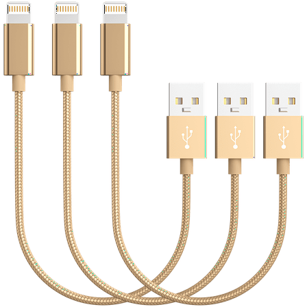 Mini iPhone Charger 3 Pack Lightning Cables,Nylon Braided Data Sync Replacement iPhone USB Charging Cable Cord for iPhone 11 Case/11 Pro / 11 Pro Max/XS/XS Max/XR/X/8,iPad,Gold