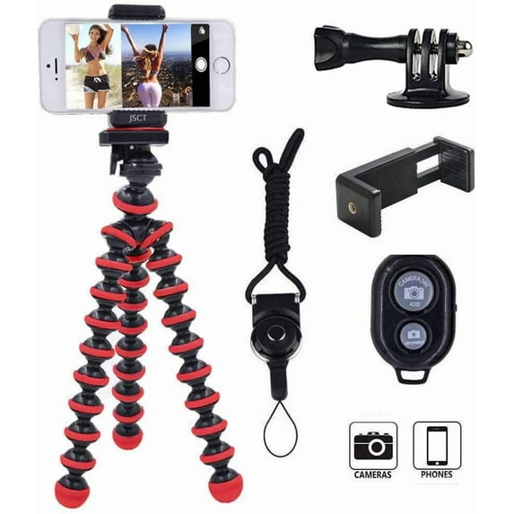 Niteris Mini iPhone Tripod, Flexible Camera Stand Holder, Octopus Tripod with Wireless Remote for Video Recording Travel, Red