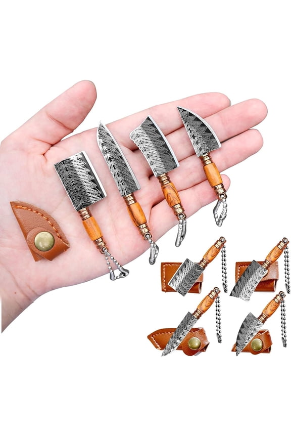 Mini knife Set, Mini Pocket knife Set, Tiny knife Chef Keychain with Sheath for Package Opener Box Cutter Letter Opener-4pcs