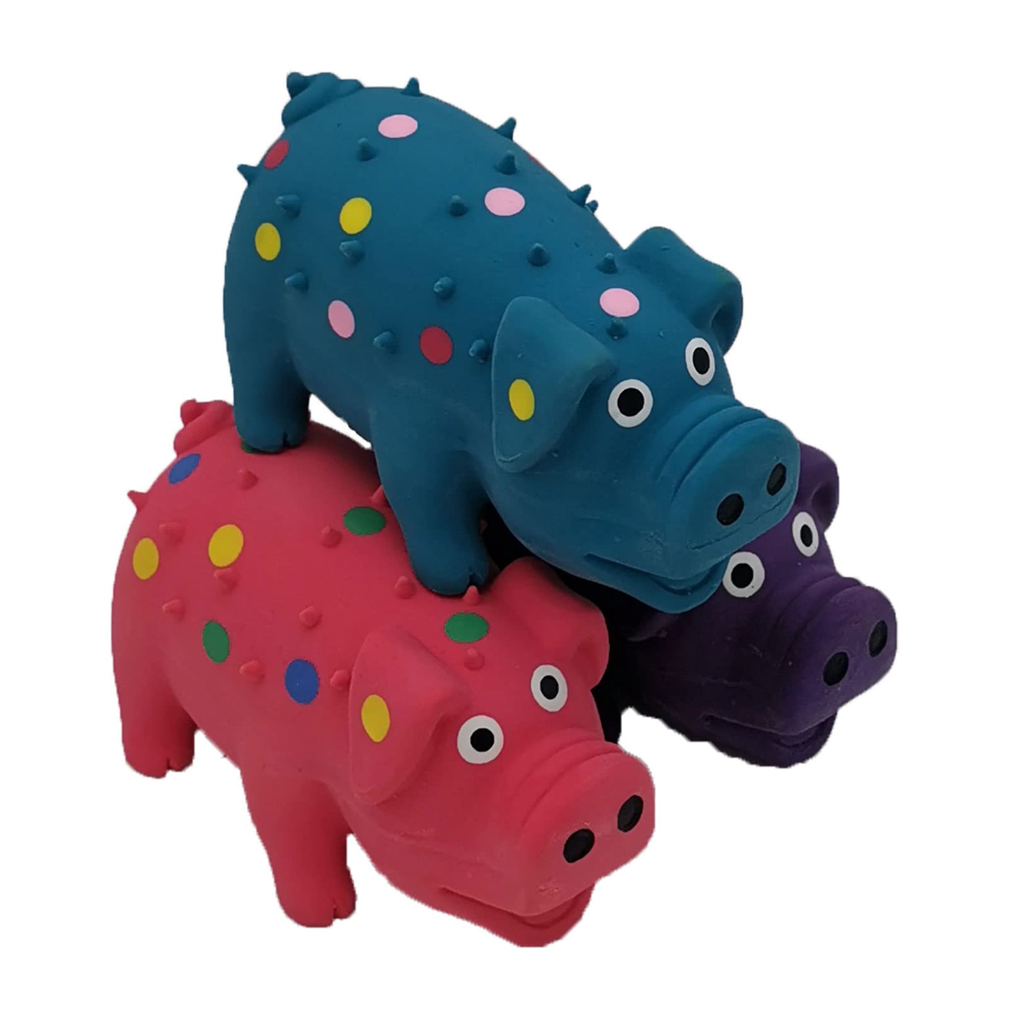 Mini latex dog squeaky toys, 4-inch chew toys for small breeds, 3-pack multicolor pig-shaped plush puppy teething toys for indoor/outdoor play & training.
