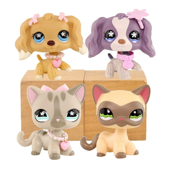 Mini lps Shop Cat Dog Pet Toys Set Cocker Spaniel #748 #672 Shorthair Cat #468 Siamese Cat #1116 with Bow Necklace Accessories